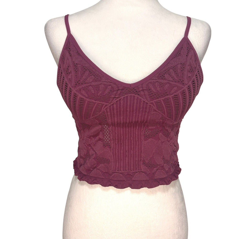 Seamless Lace Crop Cami Top Women M/L Burgundy Boho Festival Romantic Fairy Y2K